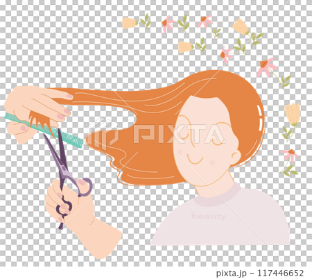 美髮師/理髮師拿著剪刀剪顧客的頭髮 美髮師/理髮師拿著剪刀剪顧客的頭髮 117446652