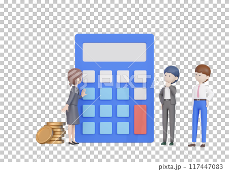 3DCG | A team of three businessmen calculating profits, expenses and taxes 3DCG | A team of three businessmen calculating profits, expenses and taxes 117447083