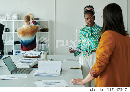 Colleagues discussing of working ideas Colleagues discussing of working ideas 117447347