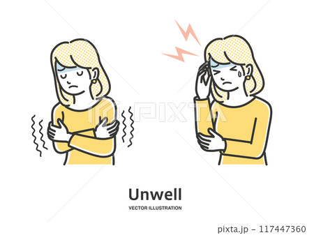 風邪の症状の若い女性イラスト 117447360