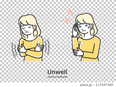 風邪の症状の若い女性イラスト 117447360