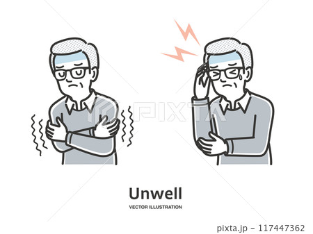 風邪の症状の年配の男性イラスト 117447362