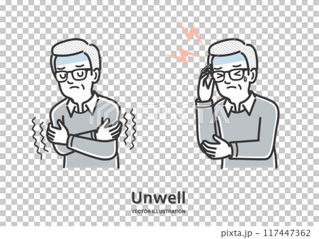 風邪の症状の年配の男性イラスト 117447362