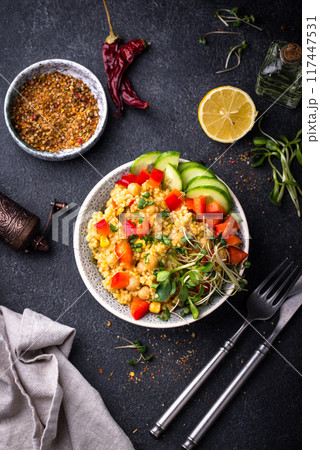 Bulgur with chickpeas and vegetables 117447531