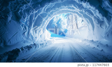 雪のトンネル AI画像 117447603