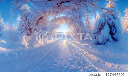 雪のトンネル AI画像 117447605