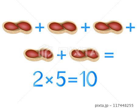 Educational games for children, multiplication action, example with peanuts. Educational games for children, multiplication action, example with peanuts. 117448255