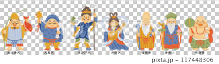 Simple and cute illustration of the Seven Lucky Gods 117448306