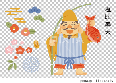 シンプルでかわいい恵比寿天のイラストセット シンプルでかわいい恵比寿天のイラストセット 117448315