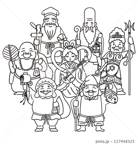 シンプルでかわいい七福神のイラスト（線画） 117448325