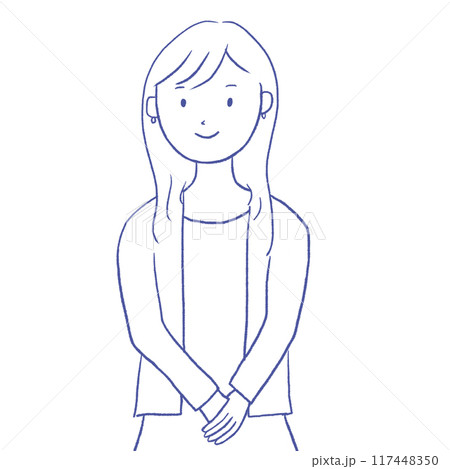 笑顔で話す若い女性の線画イラスト 117448350