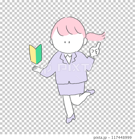初心者マークを持っているビジネスウーマンのイラスト 117448999