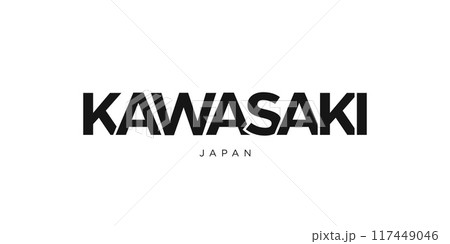 Kawasaki in the Japan emblem. The design features a geometric style, vector illustration with bold typography in a modern font. The graphic slogan lettering. 117449046