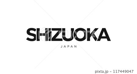 Shizuoka in the Japan emblem. The design features a geometric style, vector illustration with bold typography in a modern font. The graphic slogan lettering. 117449047