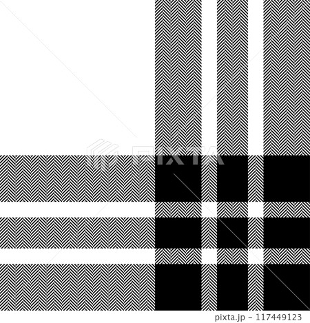 Plaid check pattern in black and white. Seamless fabric texture. Tartan textile print. 117449123