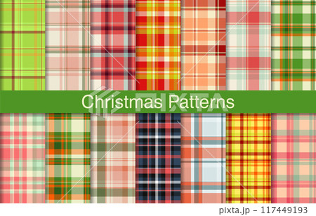 Christmas plaid bundles, textile design, checkered fabric pattern for shirt, dress, suit, wrapping paper print, invitation and gift card. Christmas plaid bundles, textile design, checkered fabric pattern for shirt, dress, suit, wrapping paper print, invitation and gift card. 117449193