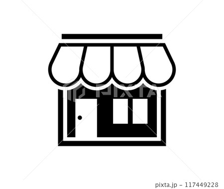 Shopping store logo for mobile e comerce and local market branding. Online shop icon simple minimalist sign for payments, shipping and sale, vector illustration. 117449228