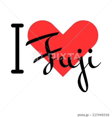 I love Fuji, city of Japan. Hand drawn letters with red heart. Vector illustration lettering, modern design 117449338