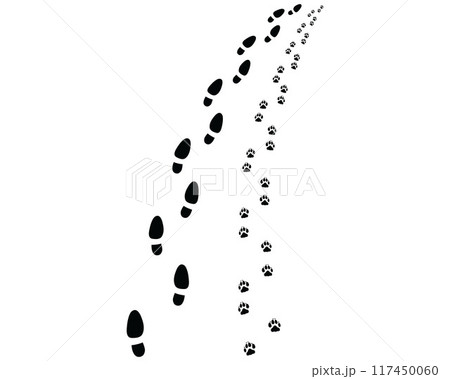 Footprints of man and dog, turn left or right 117450060