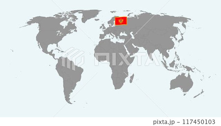 Pin map with Montenegro flag on world map. Vector illustration. 117450103