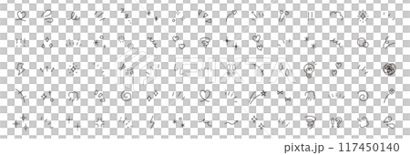 A vector illustration set of hand-drawn decorative illustrations. Hand-drawn, focused lines, attention, stars, hearts, glitter 117450140