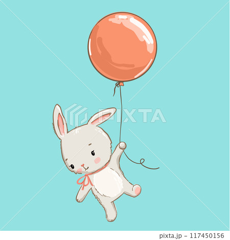 Cute bunny is flying with balloon. Cute bunny is flying with balloon. 117450156