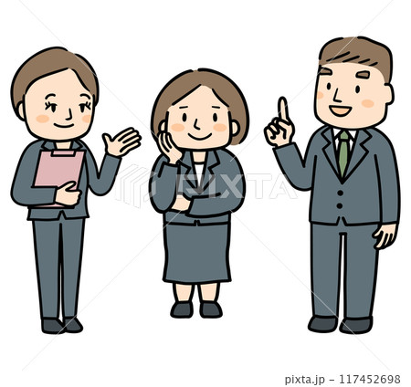 スーツを着た中年男女3人の全身イラスト 117452698