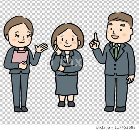 スーツを着た中年男女3人の全身イラスト 117452698