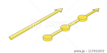3Dアイソメトリックデザインの黄色い矢印と接続された円形ノードのベクターイラスト 117452872