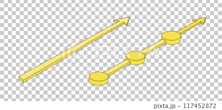 3Dアイソメトリックデザインの黄色い矢印と接続された円形ノードのベクターイラスト 117452872