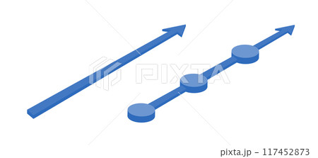 3Dアイソメトリックデザインの青い矢印と接続された円形ノードのベクターイラスト 117452873