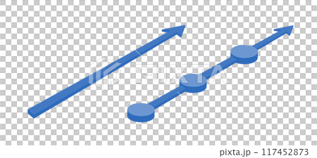3Dアイソメトリックデザインの青い矢印と接続された円形ノードのベクターイラスト 117452873
