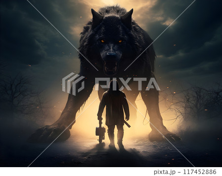 Strong Will Soul of a Lonely Man and his Inner Protector Wolf AI Artwork Strong Will Soul of a Lonely Man and his Inner Protector Wolf AI Artwork 117452886