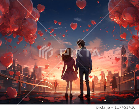 Valentine Day Lovers Charming and Beautiful Magically Romantic Environment Anime Style AI Artwork 117453410