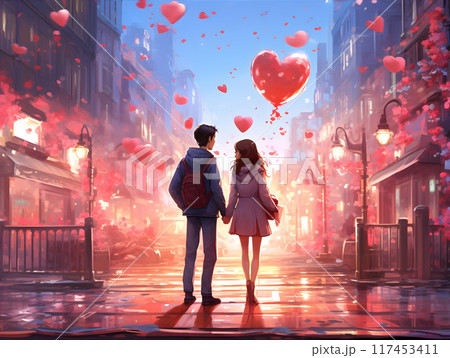 Valentine Day Lovers Charming and Beautiful Magically Romantic Environment Anime Style AI Artwork 117453411