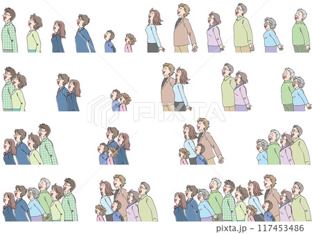 色々な年代の人物_横向き_笑顔で風に立ち向かう_セット 117453486