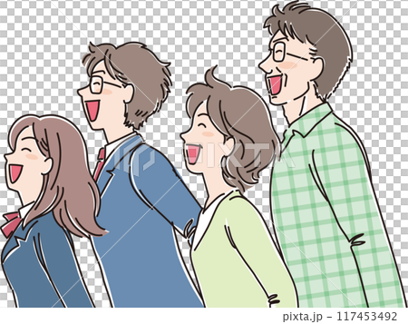 各年齡層的人_側身_微笑迎風_一家四口_高中生男女_家長 117453492
