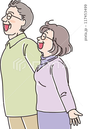 色々な年代の人物_横向き_笑顔で風に向かう_中高年男女_おじいちゃん_おばあちゃん_60代_7 117453499