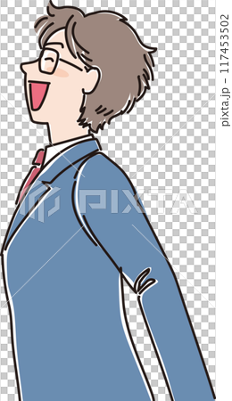 色々な年代の人物_横向き_笑顔で風に向かう_学生_高校生男子_男子学生 117453502