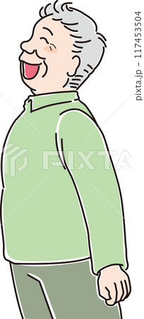 色々な年代の人物_横向き_笑顔で風に向かう_高齢男性_おじいちゃん_70代_80代 117453504