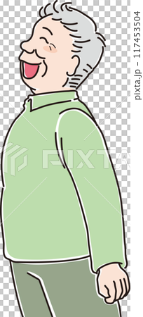 色々な年代の人物_横向き_笑顔で風に向かう_高齢男性_おじいちゃん_70代_80代 117453504