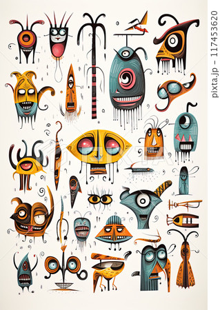 Native ritual masks and ornaments in traditional style. Abstract art poster design. Ai Generative 117453620