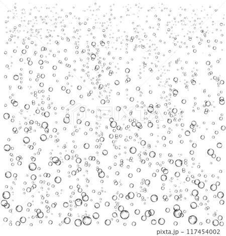 Oxygen air bubbles flow in water on white background. Oxygen air bubbles flow in water on white background. 117454002