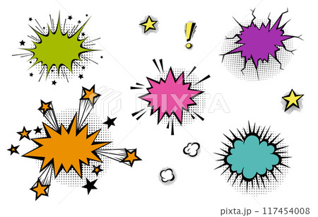 Speech bubbles with halftone shadows in cartoon, comic style. 117454008