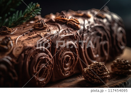 Yule log traditional Christmas cake. Generative Ai 117454095