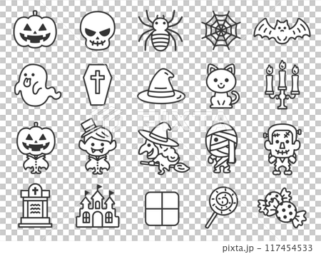 ハロウィンのアイコン（線画）のイラストセット 117454533