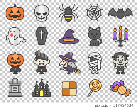 Halloween icon (line drawing color) illustration set 117454534