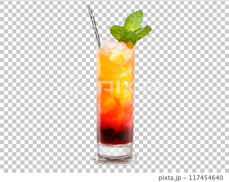 Mai Tai Swizzle A tall glass with layered orange and red liquid mint sprig and Mai Tai Swizzle A tall glass with layered orange and red liquid mint sprig and 117454640