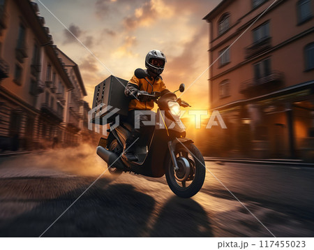 Motorbike Food Delivery Guy in Work in a City AI Artwork Motorbike Food Delivery Guy in Work in a City AI Artwork 117455023