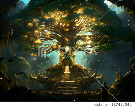 Mysterious Tree of Life Futuristic Dystopia Style AI Artwork 117455040